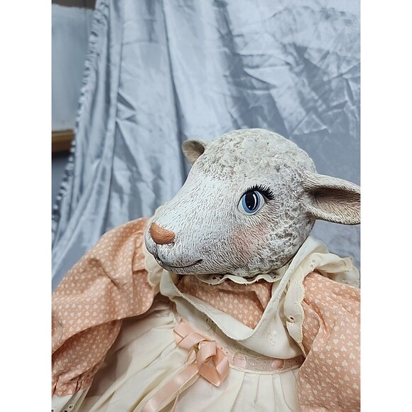 Vtg Shelve Sitter Lamb Doll 21” Stuffed Body Ceramic Head And  Feet - Picture 9 of 10